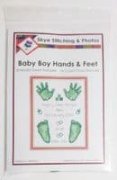 Hands & Feet  - Baby Boy Green Birth Sampler/Announcement - 16 Count Cross Stitch