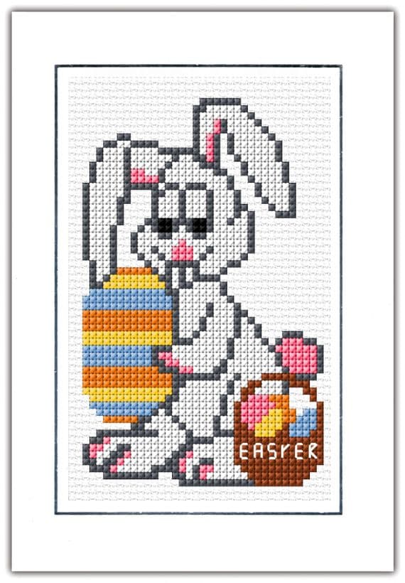 Easter Bunny & Egg Basket Card, Stripy Egg ~ 14 Count Cross Stitch Kit
