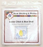 Easter Chick & Blue Shell - 16 Count Cross Stitch Coaster Kit