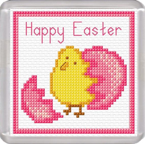 Easter Chick & Pink Shell - 16 Count Cross Stitch Coaster Kit