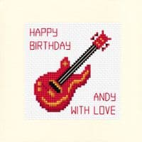 Electric Guitar Happy Birthday Cross Stitch Card Kit | 14ct Square 5.5