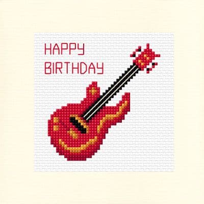 Electric Guitar: Happy Birthday Cross Stitch Card Kit | 14ct Square 5.5