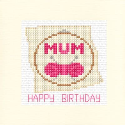 Embroidery Hoop  & Knitting Design ~ Happy Birthday MUM, Card Cross Stitch Kit 5.5