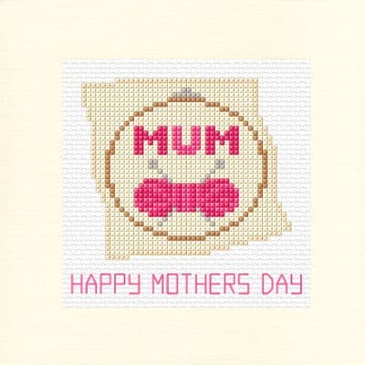 Embroidery Hoop & Knitting: Happy Mothers Day MUM Cross Stitch Card Kit | 14ct Square 5.5