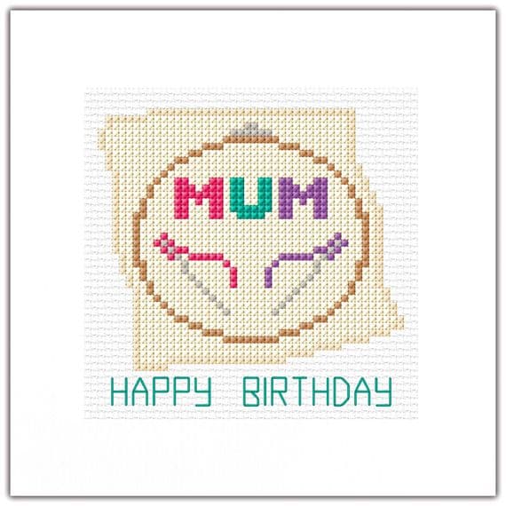 Embroidery Hoop  with Needle Design ~ Happy Birthday MUM, Card Cross Stitch Kit 5.5