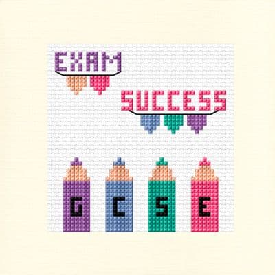 Exam Success: Colourful Pencils GCSE Results Cross Stitch Card Kit | 14ct Square 5.5