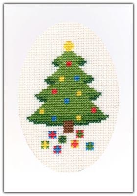 Festive Tree: Christmas Cross Stitch Card Kit | Oval 14ct A6