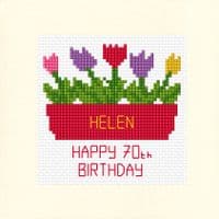 Flower Box ~ Happy 60/70th Birthday, Greeting Card Cross Stitch Kit 5.5