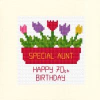 Flower Box ~ Happy 60/70th Birthday, Greeting Card Cross Stitch Kit 5.5