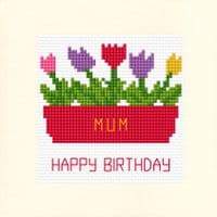 Flower Box ~ Happy Birthday, Greeting Card Cross Stitch Kit 5.5 x 5.5