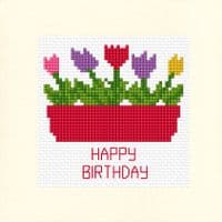 Flower Box ~ Happy Birthday, Greeting Card Cross Stitch Kit 5.5 x 5.5