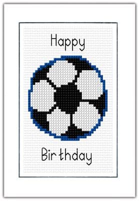 Football Design: Happy Birthday Cross Stitch Card Kit (Red, Blue, Green & Light Blue) 14ct A6