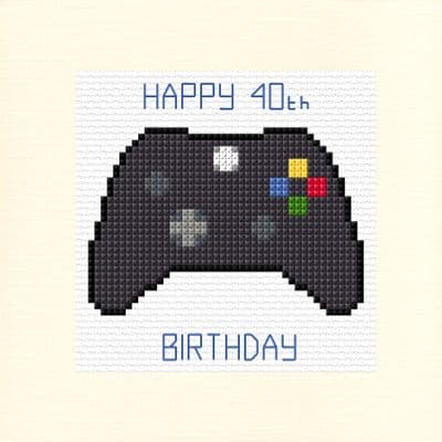 Gaming Controller: Happy 40th Birthday Cross Stitch Card Kit | 14ct Square 5.5