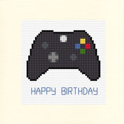 Gaming Controller: Happy Birthday Cross Stitch Card Kit | 14ct Square 5.5