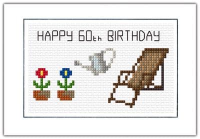 Garden Chair & Flowers: Happy Birthday (50, 60th) Cross Stitch Card Kit | 14ct A6