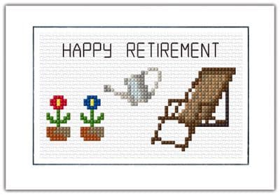 Garden Chair + Flowers, Happy Retirement ~ 14 Count Cross Stitch Card Kit