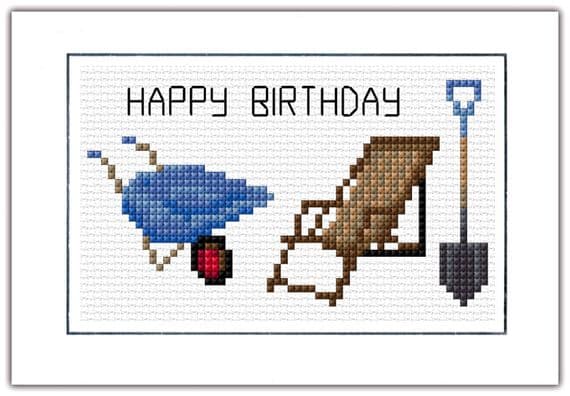 Garden Chair & Tools Happy Birthday Cross Stitch Card Kit | 14ct A6