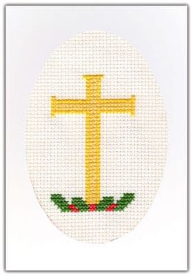 Golden Cross: Religious Cross Stitch Card Kit | 14ct A6