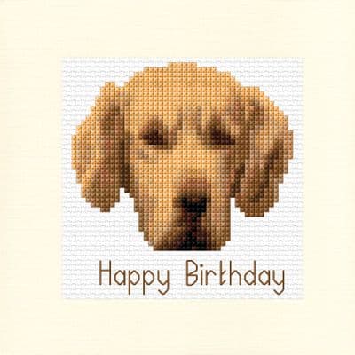 Golden Labrador Dog: Happy Birthday 14ct Cross Stitch Card Kit | Square 5.5