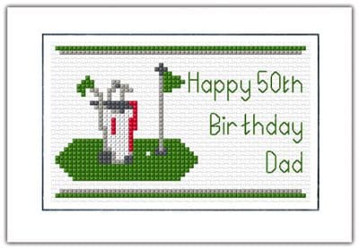 Golf Design: Happy Birthday (50/60/70/80th) Cross Stitch Card Kit | 14ct A6