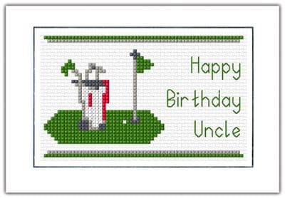 Golf Design: Happy Birthday (Dad, Uncle, Brother) Cross Stitch Card Kit | 14ct A6