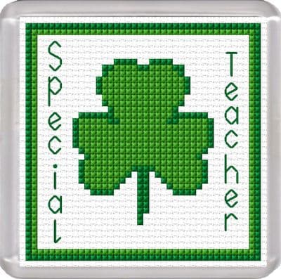 Green Shamrock Coaster: Special Teacher Flower Counted Cross Stitch Kit | 14ct 3.8