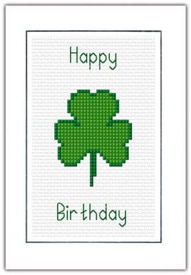 Green Shamrock: Happy Birthday Cross Stitch Card Kit | 14ct A6