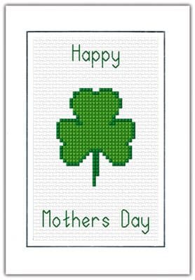 Green Shamrock: Happy Mothers Day Cross Stitch Card Kit | 14ct A6