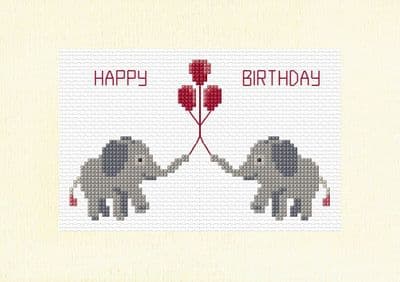 Grey Elephants & Balloons: Happy Birthday Cross Stitch Card Kit | 14ct A5 8