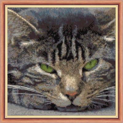 Grey Tabby Cat, Facial Portrait: Counted Cross Stitch Kit or Chart | 14ct 10