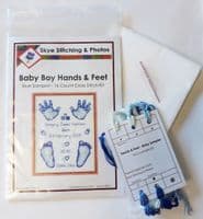 Hands & Feet, Baby Boy Birth Sampler: Blue Counted Cross Stitch Mini Kit | 16ct 6