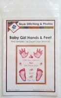 Hands & Feet  - Baby Girl Pink Birth Sampler/Announcement - 16 Count Cross Stitch