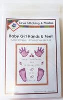 Hands & Feet ~ Baby Girl Purple Birth Sampler/Announcement ~ 16 Count Cross Stitch
