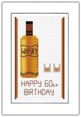 Happy 30/40/50/60/70th Birthday, Whisky & Glasses: Cross Stitch, A6 Card Kit