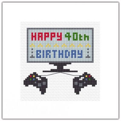 Happy 40/30/21/18/16 Birthday ~ Gaming Consoles + TV ~ Cross Stitch Card Kit 5.5