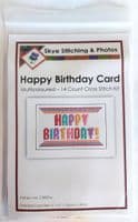 Happy Birthday Block Wording  Multicoloured Cross Stitch Card Kit | 14ct A6
