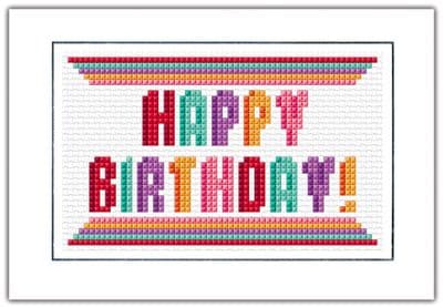 HAPPY BIRTHDAY Block Wording:  Multicoloured Cross Stitch Card Kit | 14ct A6