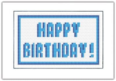 Happy Birthday, Blue Block Wording ~ Cross Stitch Card Kit 6