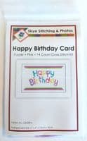 HAPPY BIRTHDAY Fancy Wording: Multicoloured Cross Stitch Card Kit | 14ct A6