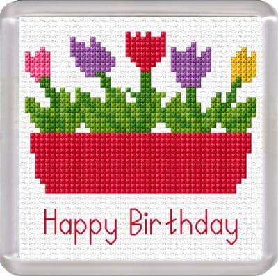 Happy Birthday, Flower Box Coaster ~ 16 Count Cross Stitch Kit