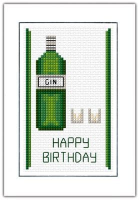 Happy Birthday, Gin & Glasses ~ Cross Stitch, A6 Card Kit