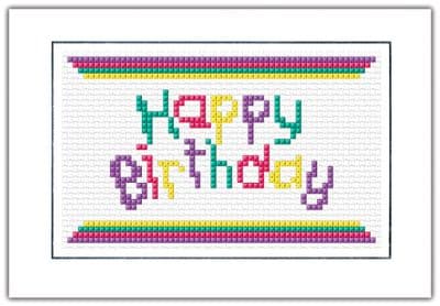 Happy Birthday, Multicoloured  Fancy Wording - Cross Stitch Card Kit 6