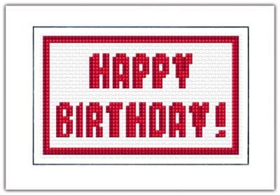 Happy Birthday, Red  Block Wording ~ Cross Stitch Card Kit 6
