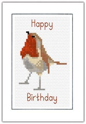 Happy Birthday, Robin Red Breast ~ A6 Greeting Card, 14 Count Cross Stitch Kit
