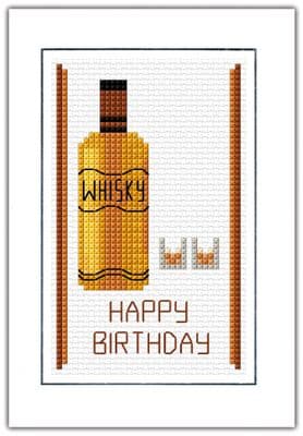 Happy Birthday, Whisky & Glasses: Cross Stitch A6 Card Kit