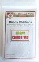 Happy Christmas Cross Stitch A6 Card Kit | Green & Red Block Wording
