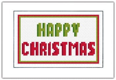 Happy Christmas, Green + Red Block Wording ~ Cross Stitch Card Kit 6