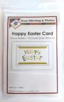 Happy Easter Fancy Wording Green & Yellow Cross Stitch Card Kit | 14ct A6