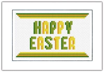 Happy Easter, Green + Yellow  Block Wording ~ Cross Stitch Card Kit 6