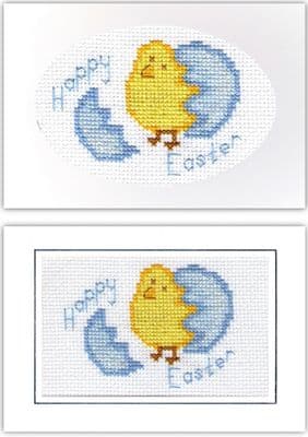 Happy Easter, Yellow Chick & Blue Shell Card ~ 14 Count Cross Stitch Kits
